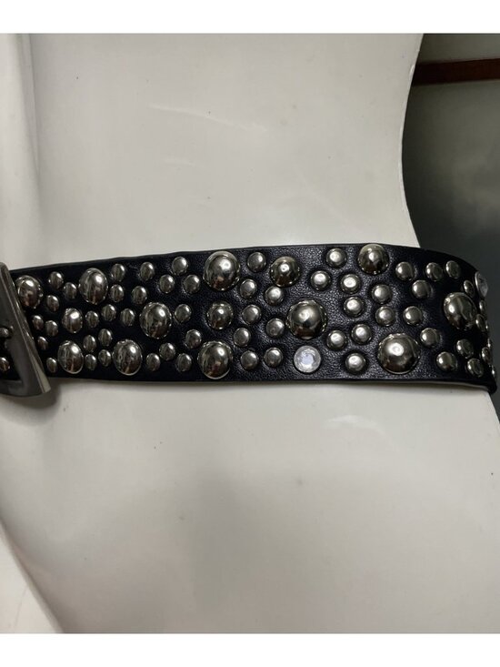 Vintage Dome Studded Black Leather Belt 34” Unisex Biker Punk Rock Metal Emo Alt main image 4
